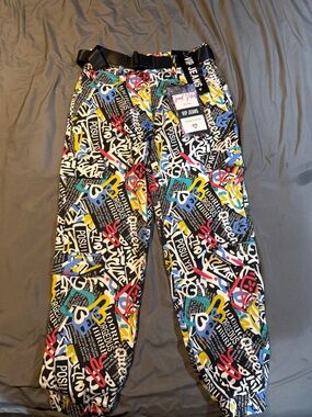 VIP Multicolor Graphic Print Pants - Black, Yellow, Blue, Teal, White